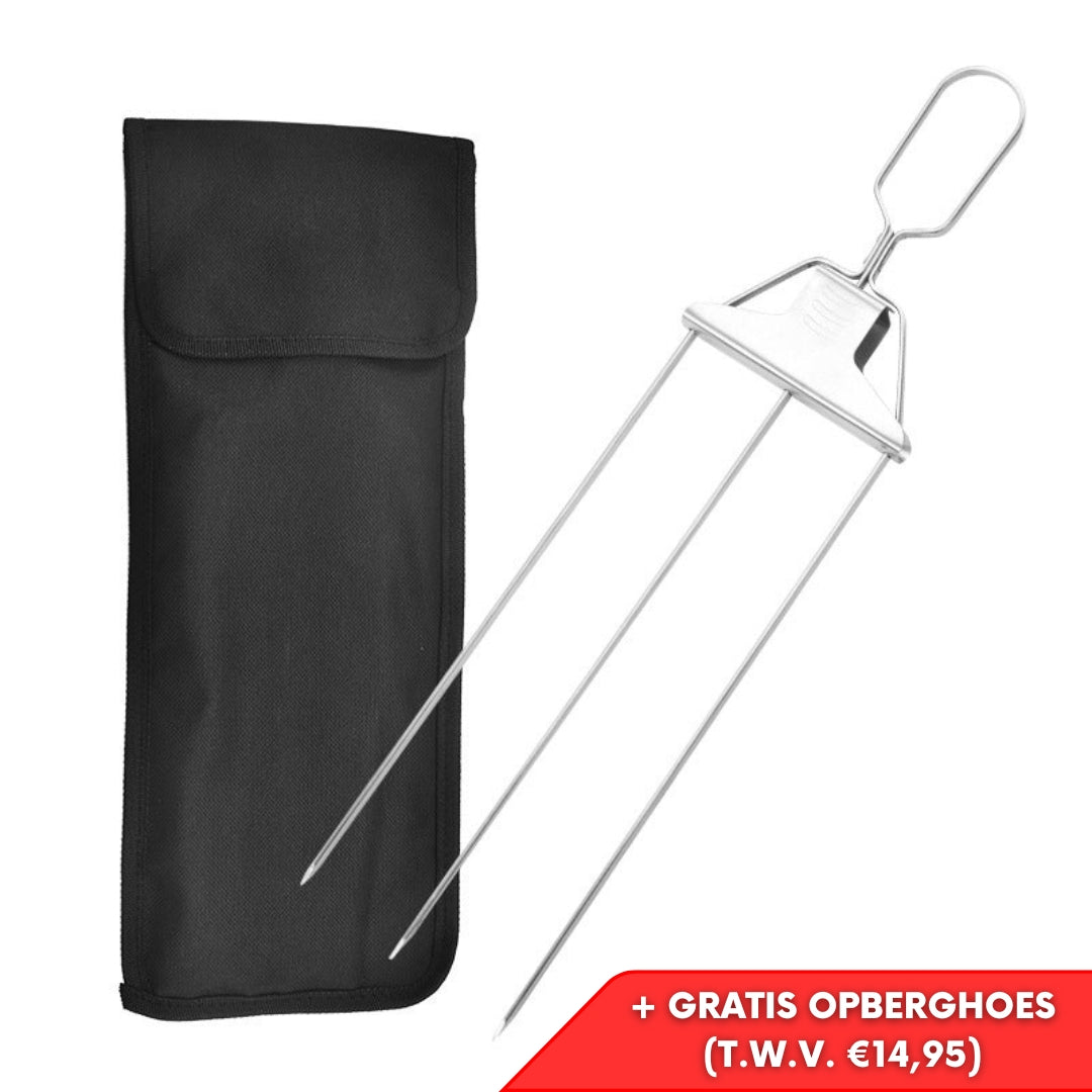 GrillFork™ - Roestvrijstalen grillvork met automatische schuif